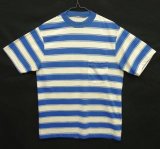 70'S UNKNOWN シングルステッチ ポケット付き 半袖 Tシャツ ブルー/ホワイト ボーダー (VINTAGE)
