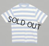 70'S UNKNOWN シングルステッチ ポケット付き 半袖 Tシャツ ブルー/ホワイト ボーダー (VINTAGE)