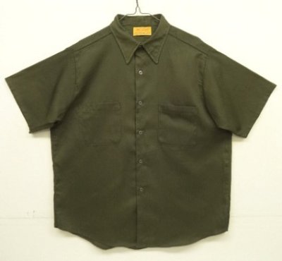 画像1: 70'S BIG YANK 半袖 ワークシャツ ダークオリーブ USA製 (VINTAGE)