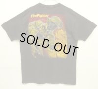 90'S BLACKBIRD "FIRE FIGHTER" シングルステッチ 両面プリント 半袖 Tシャツ フェードブラック (VINTAGE)