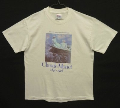 画像1: 90'S CLAUDE MONET "ON THE BOAT" シカゴ美術館 シングルステッチ 半袖 Tシャツ ホワイト USA製 (VINTAGE)