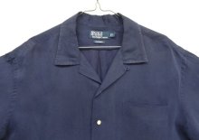 他の写真1: 90'S RALPH LAUREN "CALDWELL" シルク/リネン 裾ロゴ 半袖 オープンカラーシャツ ネイビー (VINTAGE)