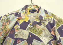 他の写真1: 90'S RALPH LAUREN コットン 半袖 オープンカラーシャツ ネイビー/ポストカード柄 (VINTAGE)