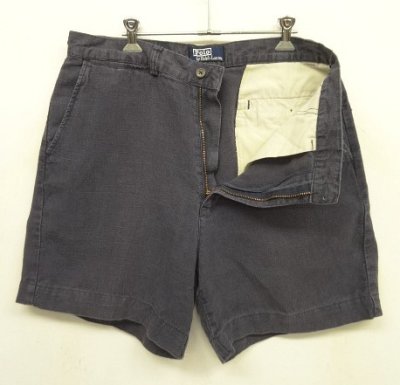 画像3: 90'S RALPH LAUREN ノープリーツ リネンショーツ ネイビー (VINTAGE)