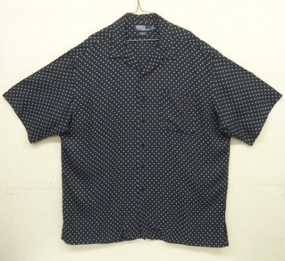 画像1: 90'S RALPH LAUREN "CLAYTON" レーヨン 半袖 オープンカラーシャツ ネイビー/ポルカドット (VINTAGE)