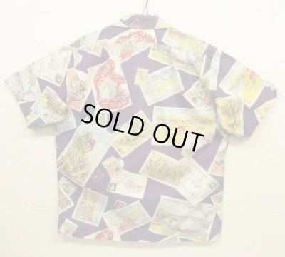 画像3: 90'S RALPH LAUREN コットン 半袖 オープンカラーシャツ ネイビー/ポストカード柄 (VINTAGE)