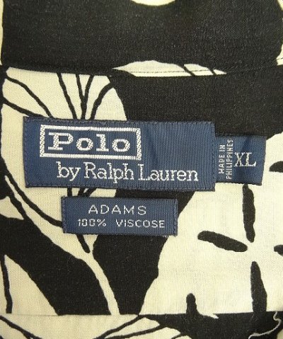 画像2: 90'S RALPH LAUREN "ADAMS" ビスコース 半袖 オープンカラーシャツ ブラック/ボタニカル柄 (VINTAGE)