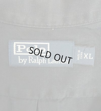 画像2: 90'S RALPH LAUREN シルク/リネン 裾ロゴ 半袖 オープンカラーシャツ ブラック (VINTAGE)