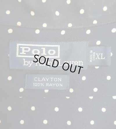 画像2: 90'S RALPH LAUREN "CLAYTON" レーヨン 半袖 オープンカラーシャツ ネイビー/ポルカドット (VINTAGE)
