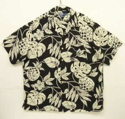 画像1: 90'S RALPH LAUREN "ADAMS" ビスコース 半袖 オープンカラーシャツ ブラック/ボタニカル柄 (VINTAGE)