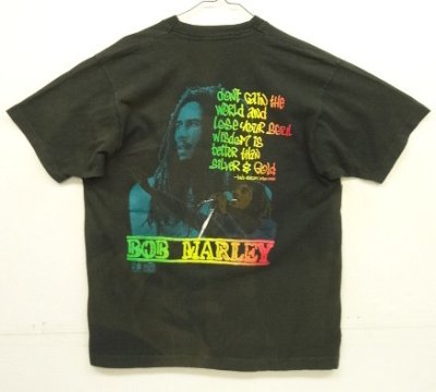 画像1: 90'S BOB MARLEY 両面プリント シングルステッチ 半袖 Tシャツ ブラック USA製 (VINTAGE)