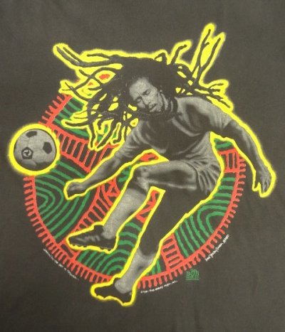 画像3: 90'S BOB MARLEY 両面プリント シングルステッチ 半袖 Tシャツ フェードブラック (VINTAGE)
