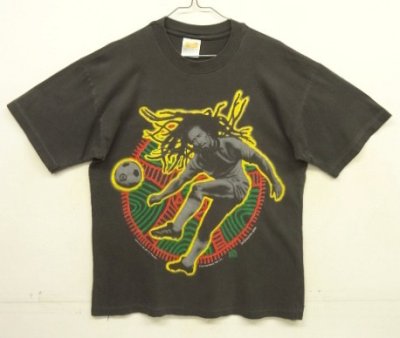 画像1: 90'S BOB MARLEY 両面プリント シングルステッチ 半袖 Tシャツ フェードブラック (VINTAGE)
