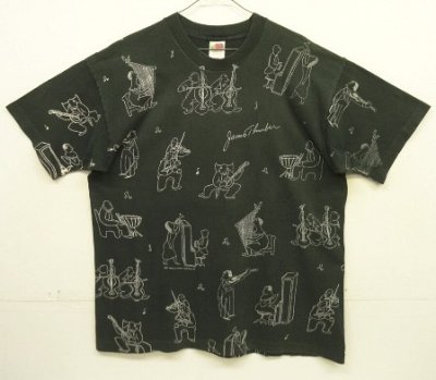 画像1: 90'S JAMES THURBER 両面全面プリント シングルステッチ 半袖 Tシャツ ブラック (VINTAGE)