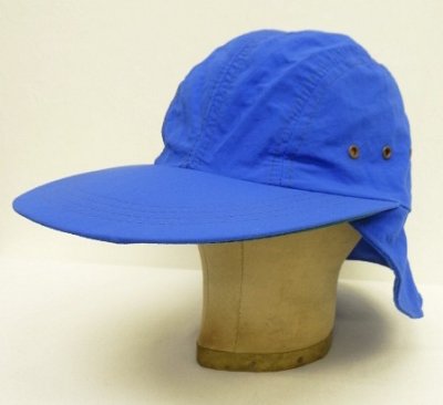 画像1: 80'S LL Bean ナイロン ネックガード付き ロングビル キャップ ブルー USA製 (VINTAGE)