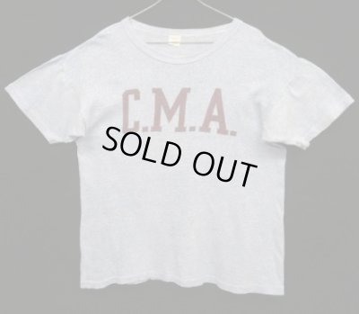 画像1: 60'S CHAMPION "C.M.A" C中ランタグ 88/12 染み込みプリント シングルステッチ 半袖 Tシャツ ヘザーブルー USA製 (VINTAGE)