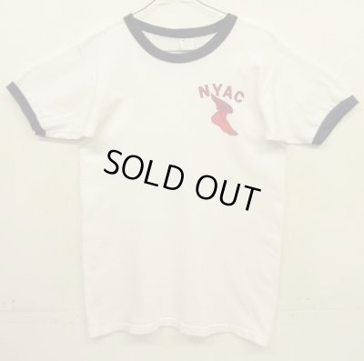 画像1: 80'S CHAMPION "NYAC" トリコタグ 染み込みプリント シングルステッチ 半袖 リンガー Tシャツ ホワイト USA製 (VINTAGE)