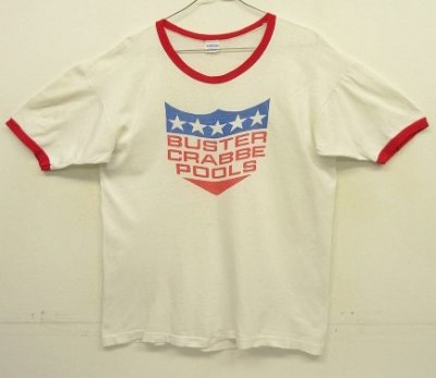 画像1: 70'S CHAMPION バータグ シングルステッチ 染み込みプリント 半袖 リンガー Tシャツ ホワイト USA製 (VINTAGE)