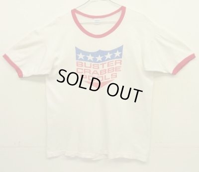 画像1: 70'S CHAMPION バータグ シングルステッチ 染み込みプリント 半袖 リンガー Tシャツ ホワイト USA製 (VINTAGE)