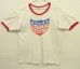 画像1: 70'S CHAMPION バータグ シングルステッチ 染み込みプリント 半袖 リンガー Tシャツ ホワイト USA製 (VINTAGE) (1)