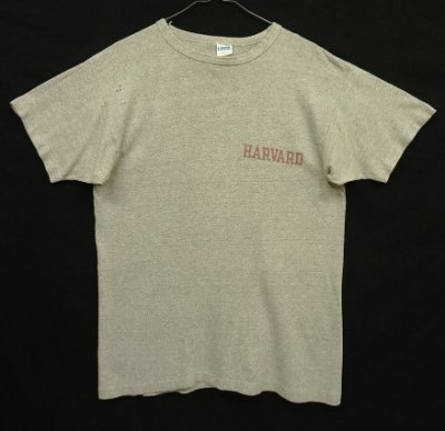 画像1: 70'S CHAMPION "HARVARD" バータグ 88/12 染み込みプリント シングルステッチ 半袖 Tシャツ ヘザーグレー USA製 (VINTAGE)