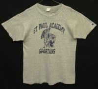 80'S CHAMPION "SPARTANS" トリコタグ 88/12 染み込み三段プリント シングルステッチ 半袖 Tシャツ ヘザーグレー USA製 (VINTAGE)
