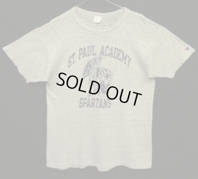 画像1: 80'S CHAMPION "SPARTANS" トリコタグ 88/12 染み込み三段プリント シングルステッチ 半袖 Tシャツ ヘザーグレー USA製 (VINTAGE)