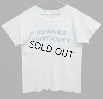 画像1: 70'S CHAMPION "HOWARD UNIVERSITY" バータグ 88/12 染み込みプリント シングルステッチ 半袖 Tシャツ ヘザーブルー USA製 (VINTAGE)