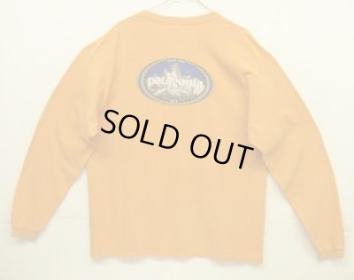 画像1: 90'S PATAGONIA "BENEFICIAL T'S" オーバルロゴ バックプリント 長袖 Tシャツ オレンジ USA製 (VINTAGE)