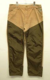 70'S CARHARTT プリントタグ トップスナップボタン ダック/ナイロン ペインターパンツ ブラウン 42TALONジップ USA製 (VINTAGE)