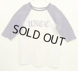 70'S VELVA SHEEN "HNCC" 染み込みプリント シングルステッチ ベースボールTシャツ ホワイト/ネイビー USA製 (VINTAGE)
