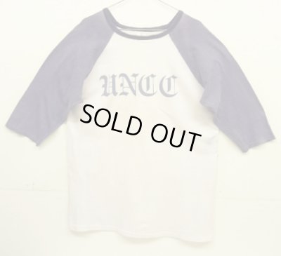 画像1: 70'S VELVA SHEEN "HNCC" 染み込みプリント シングルステッチ ベースボールTシャツ ホワイト/ネイビー USA製 (VINTAGE)
