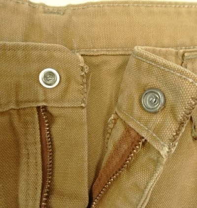 画像4: 70'S CARHARTT プリントタグ トップスナップボタン ダック/ナイロン ペインターパンツ ブラウン 42TALONジップ USA製 (VINTAGE)