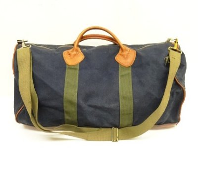 画像1: 80'S LL Bean キャンバス/レザー ダッフルバッグ ネイビー/オリーブ USA製 (VINTAGE)