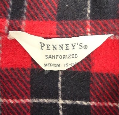 画像2: 60'S PENNEY'S 三角タグ プリントフランネル オープンカラーシャツ チェック柄 (VINTAGE)