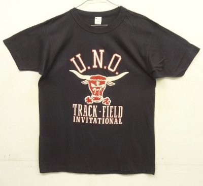画像1: 80'S CHAMPION "U.N.O.TRACK-FIELD"トリコタグ シングルステッチ 半袖 Tシャツ ダークネイビー USA製 (DEADSTOCK)