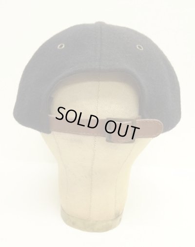 画像4: 90'S UNKNOWN 6パネル レザー/ウール ベースボールキャップ ネイビー/ブラウン USA製 (VINTAGE)