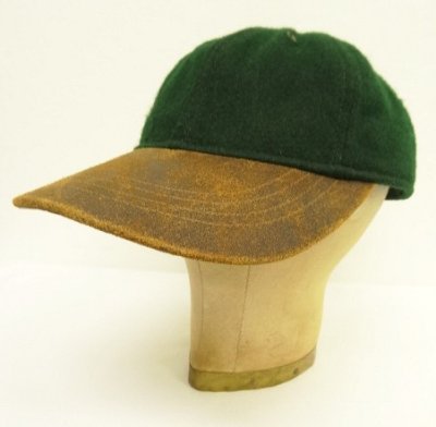 画像1: 90'S LANDS' END 6パネル レザー/ウール ベースボールキャップ グリーン/ブラウン USA製 (VINTAGE)
