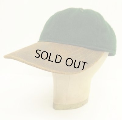 画像1: 90'S LANDS' END 6パネル レザー/ウール ベースボールキャップ グリーン/ブラウン USA製 (VINTAGE)