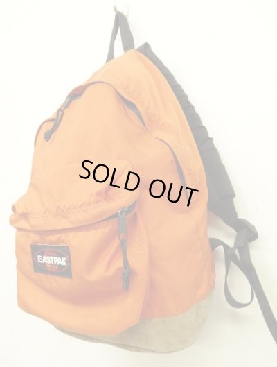 画像2: 90'S EASTPAK 旧タグ ボトムレザー ナイロン バックパック オレンジ USA製 (VINTAGE)