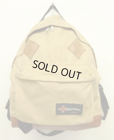 画像1: 70'S EASTPAK "NEWSタグ" ボトムレザー ナイロン バックパック ベージュ USA製 (VINTAGE)