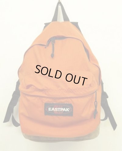 画像1: 90'S EASTPAK 旧タグ ボトムレザー ナイロン バックパック オレンジ USA製 (VINTAGE)