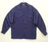 90'S RALPH LAUREN レーヨン/ウール 長袖 オープンカラーシャツ ネイビー (VINTAGE)