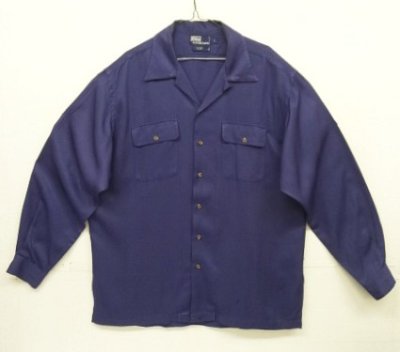 画像1: 90'S RALPH LAUREN レーヨン/ウール 長袖 オープンカラーシャツ ネイビー (VINTAGE)