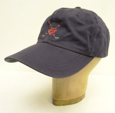 画像1: 90'S RALPH LAUREN クレストロゴ ベースボールキャップ ネイビー USA製 (VINTAGE)
