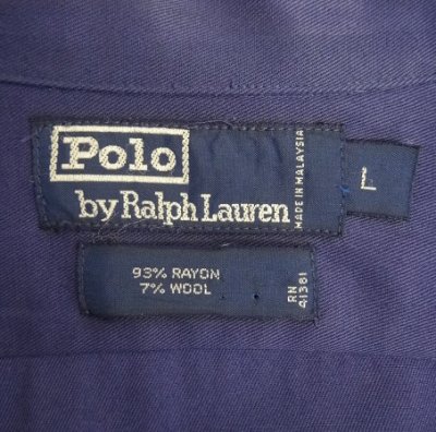 画像2: 90'S RALPH LAUREN レーヨン/ウール 長袖 オープンカラーシャツ ネイビー (VINTAGE)