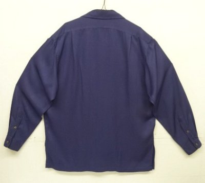 画像3: 90'S RALPH LAUREN レーヨン/ウール 長袖 オープンカラーシャツ ネイビー (VINTAGE)
