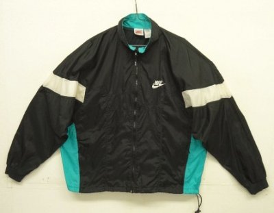 画像1: 90'S NIKE 銀タグ 裏地付き ナイロンジャケット ブラック/ホワイト/ターコイズ (VINTAGE)