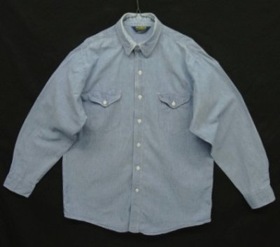 画像1: 80'S OSH KOSH B'GOSH 三角タグ コットン100% 長袖 シャンブレーシャツ ブルー (VINTAGE)