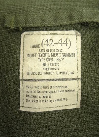 画像2: 00'S アメリカ軍 USAF "CWU-36/P" アラミド フライトジャケット セージグリーン (VINTAGE) 
